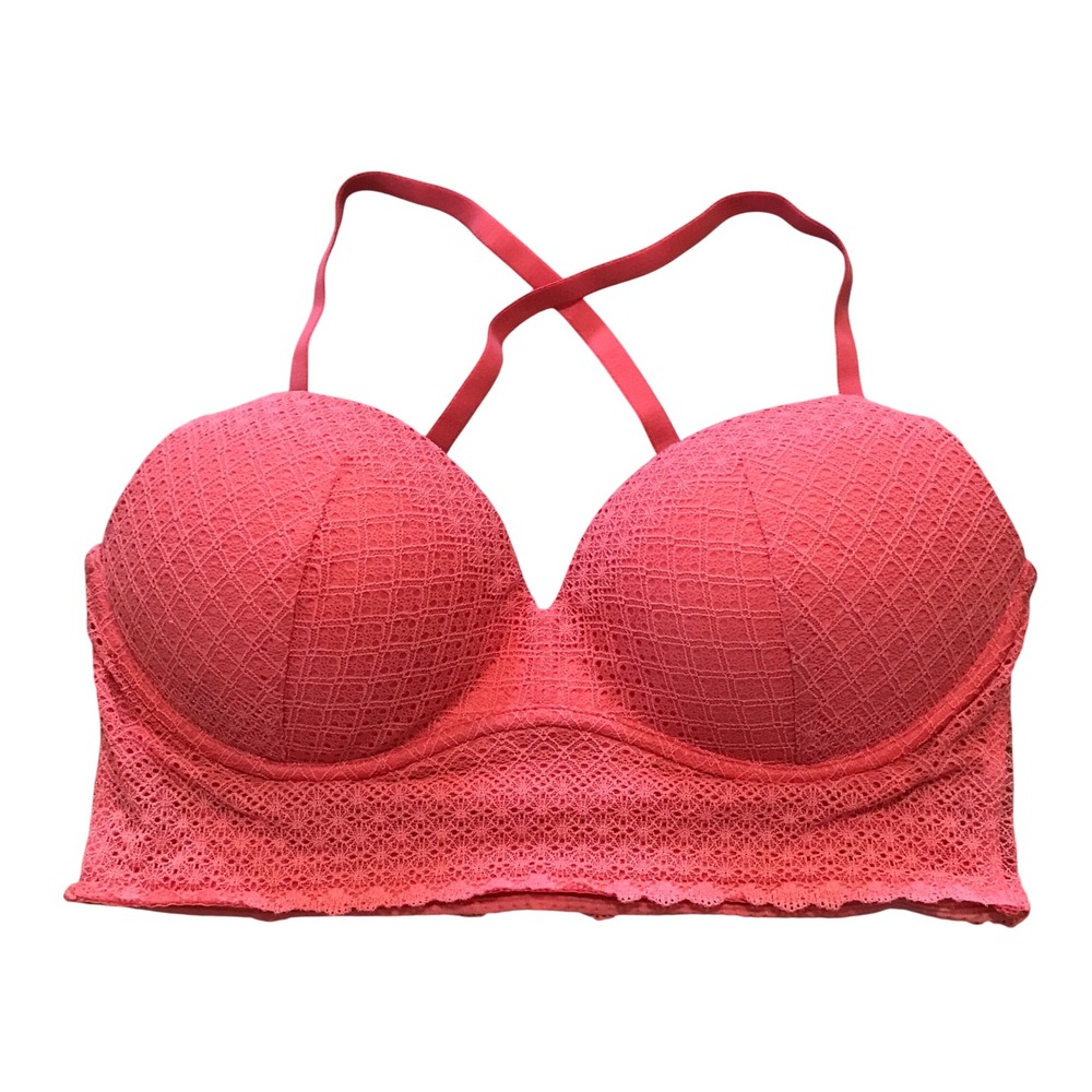 Victoria's Secret Body by Victoria Coral Pink Lace Padded Wireless Bralette 36C